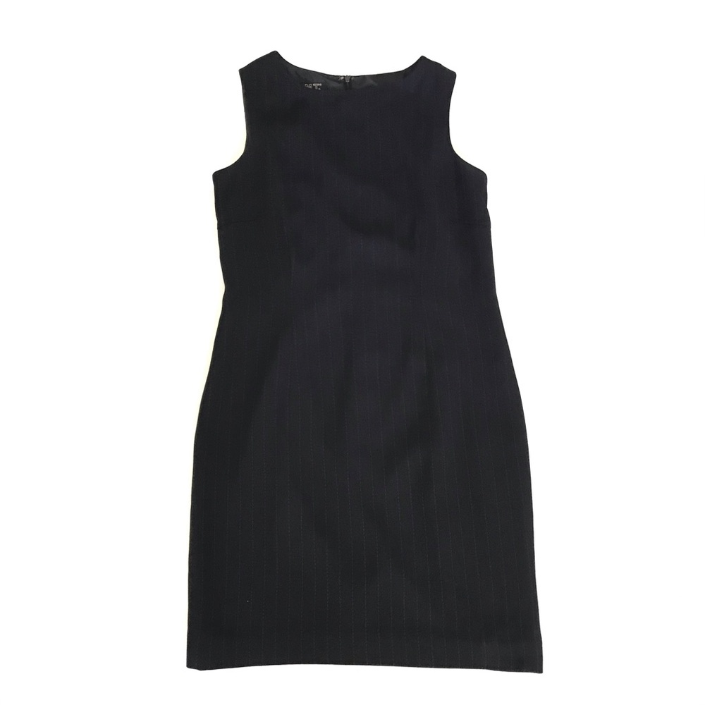 Vtg Dark Blue/ Black Striped Petite Sheath Dress